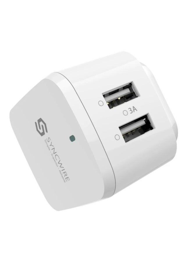 ساينك واير شاحن حائط مزدوج USB من Syncwire بقدرة 3 أمبير – محول شحن سريع بمنفذي USB (قابس أوروبي EU، باللون الأبيض - Image 3